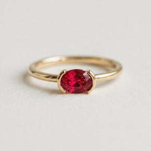 Oval Ruby Ring 14K Solid Gold, Dainty Stacking Ring, Minimalist Ruby Ring, Promise Ring for Her, Anniversary Gift, July Birthstone Ring
