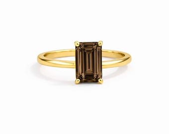 Gold Smoky Quartz Ring · Rectangle Brown Quartz Ring · Solid Gold Statement Ring