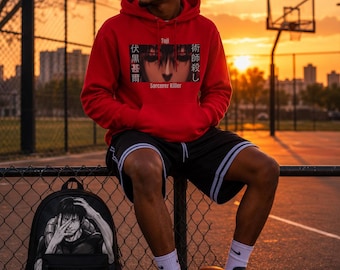 Toji Fushiguro Crimson Red Hoodie, JJK Hoodie, Sorcerer Killer Hoodie, Anime Streetwear, Jujutsu Kaisen Hoodie, Toji Sweatshirt Gift