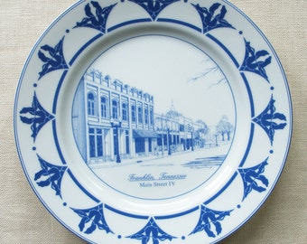 Franklin Tennessee Plate, Main Street IV in Blue and White Porcelain