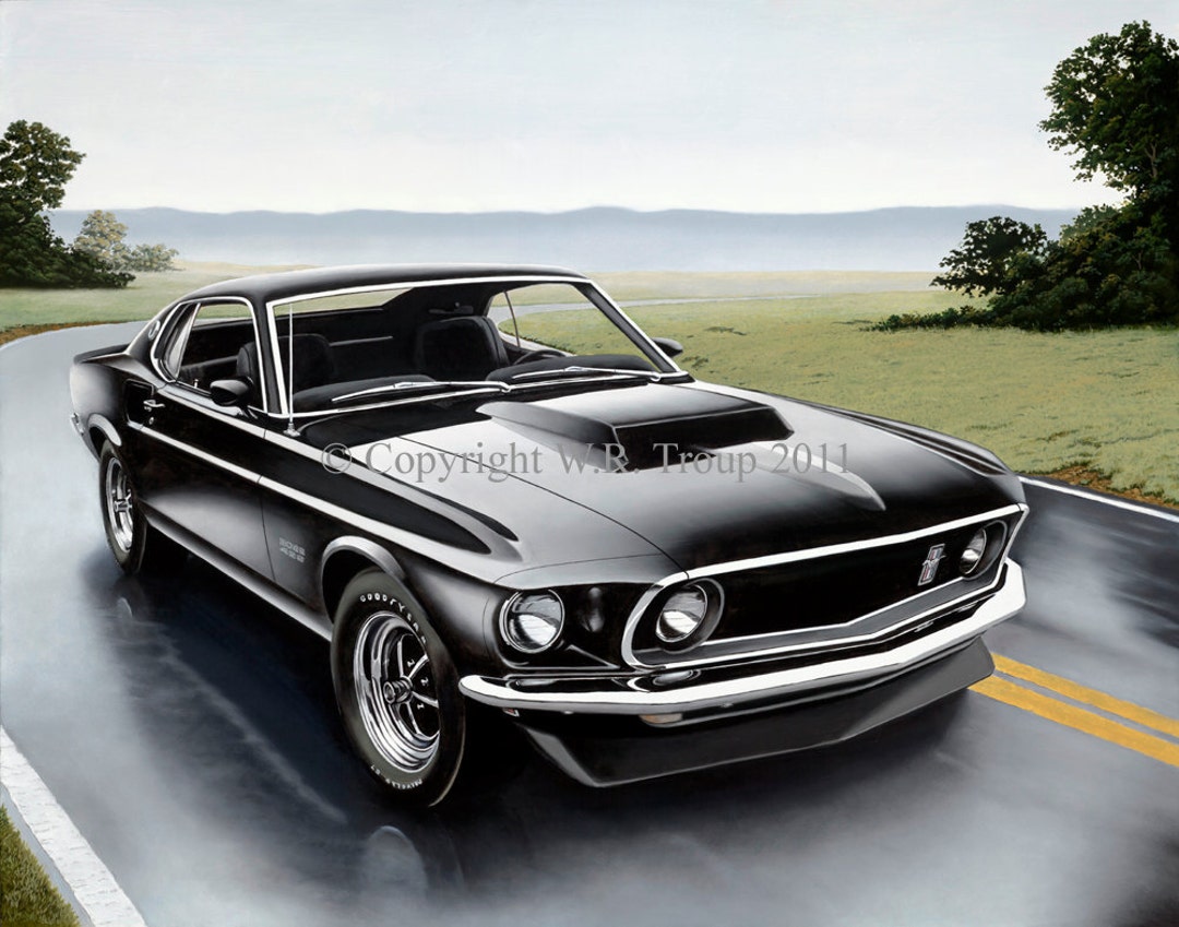 Mustang Car Print--1969 Mustang Boss 429 in a Gallery Wrapped