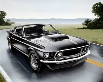 Ford Mustang Art, 1969 Mustang Boss 429 Giclee 14x18" size