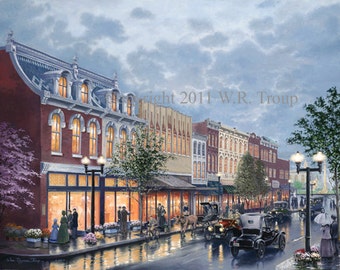 Main Street, Franklin TN,   Raymon Troup, Cityscape, Victorian Art, 28x36"