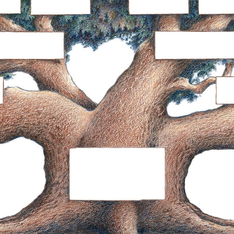 Peut inclure: Un grand arbre brun avec des branches &eacute;paisses et un tronc large. L'arbre est dessin&eacute; dans un style r&eacute;aliste avec des ombres et des textures d&eacute;taill&eacute;es.