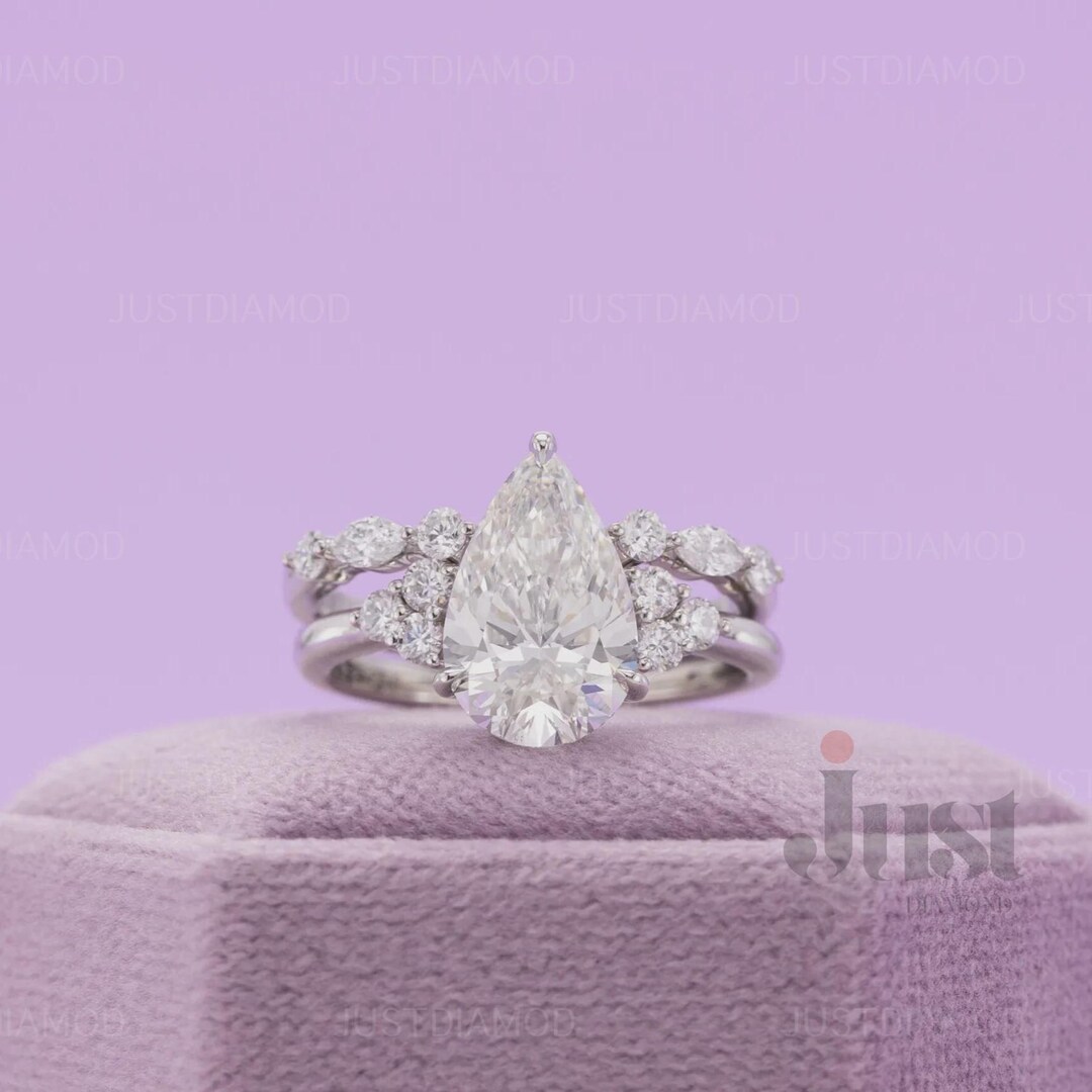 2.5 Ct Lab Grown Diamond Engagement Ring Set Pear Shaped Diamond ...
