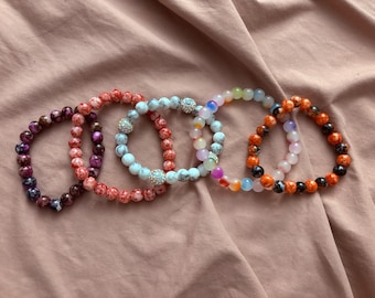 Beaded Stretch Bracelet | Marbled Frosted Gemstone Stackable Jewelry