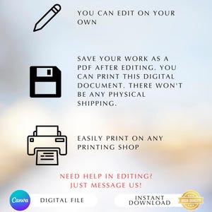 Pu&ograve; includere: Grafica di file digitale con testo: "YOU CAN EDIT ON YOUR OWN", "SAVE YOUR WORK AS A PDF AFTER EDITING. YOU CAN PRINT THIS DIGITAL DOCUMENT. THERE WON'T BE ANY PHYSICAL SHIPPING."