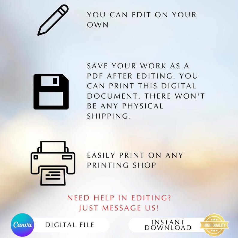 Pu&ograve; includere: Grafica di file digitale con testo: "YOU CAN EDIT ON YOUR OWN", "SAVE YOUR WORK AS A PDF AFTER EDITING. YOU CAN PRINT THIS DIGITAL DOCUMENT. THERE WON'T BE ANY PHYSICAL SHIPPING."