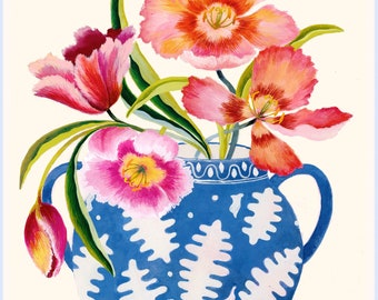 Tulips vase - Giclee print- Botanical illustration