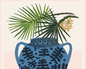 BLUE Vase - Giclee print- Botanical illustration