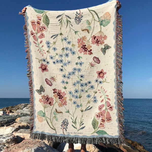 Woven cotton blanket -  "Spring Garden" - order on demand