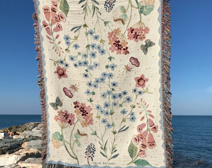 Woven cotton blanket -  "Spring Garden" - order on demand