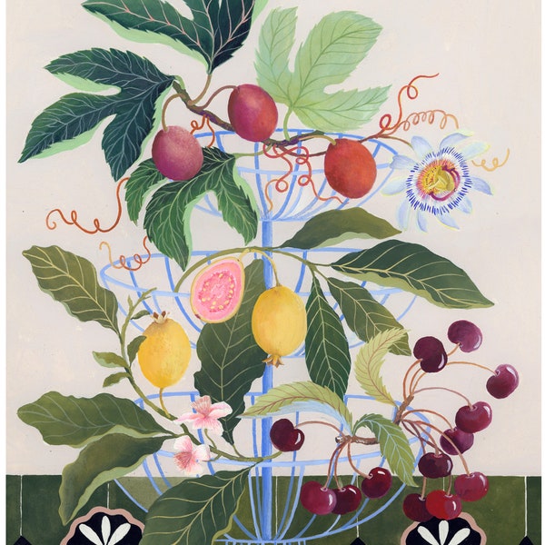 Fruit Bowl with guavas- Still life- Giclee print