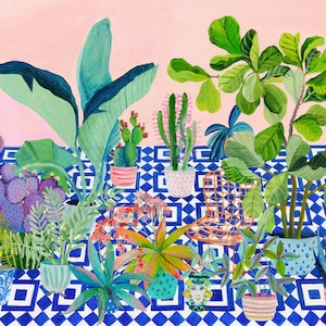 Blue tiled garden - illustration - giclee print