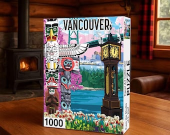 バンクーバー、ブリティッシュコロンビア州、1000ピースのジグソーパズル、旅行アートのお土産、ランドマークのジグソーパズルギフト