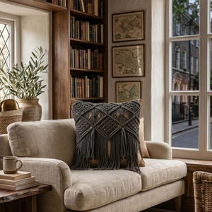 Macrame Crochet Pillow Cover Pattern | Boho Diamond Fringe Cushion (PDF Download)