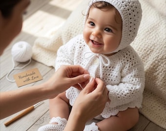 Häkelmuster-Set für Babys mit Spitze | Mütze, Strickjacke, Babyschuhe (PDF-Download)