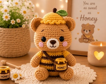 Häkelanleitung für einen Honigbären (PDF), Bienenbär-Amigurumi, Anfängerfreundlich, Sofort-Download