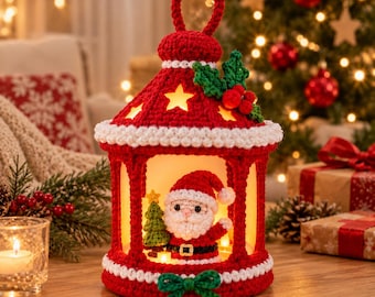 Häkelanleitung für eine Weihnachtslaterne, Weihnachtsmann-Laterne (PDF), Festtagsdeko, Sofort-Download, für fortgeschrittene Anfänger