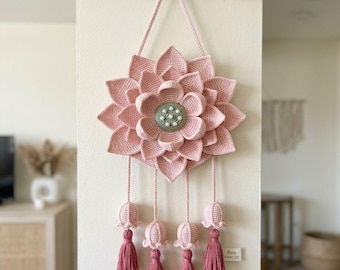 Häkelanleitung für einen Lotusblüten-Wandbehang – Boho-Traumfänger mit Blumenmotiv, sofortiger PDF-Download, Zimmerdekoration, Babyzimmer, Geschenk für Sie