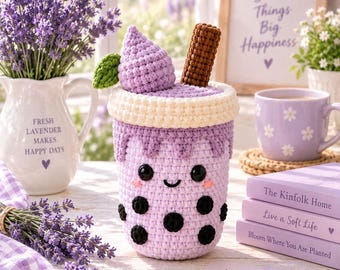 Häkelanleitung für Lavendel-Bubble-Tea (PDF) | Kawaii Boba Amigurumi-Anleitung | Niedliches Getränke-Plüschtier | Anfängerfreundlich | Sofortiger digitaler Download