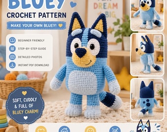 Bluey Häkelanleitung (PDF), Amigurumi-Welpenspielzeug-Tutorial (Sofort-Download)