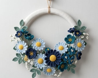 Häkelanleitung für einen Blumenkranz | Blauer Gänseblümchen-Reif (Digitaler Download)