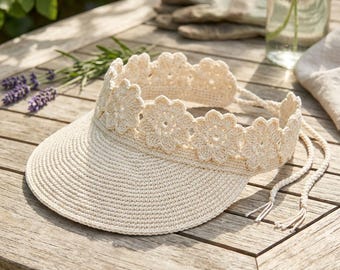 Crochet Sun Visor Hat Pattern | Floral Lace Beach Summer (PDF Download)