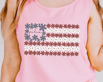 Comfort Colors® Floral American Flag Tank Top, 4th of July Tank Top, Independence Day Tank Top, Patriotic Tank Top, USA Flag Tank Top