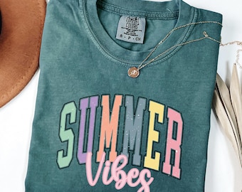 Comfort Colors® Summer Vibes Shirt, Retro Summer T-shirt, Neon Trendy Summer Graphic Tee, Vintage Summer Shirt for Women, Beach Vacation Tee