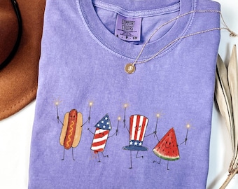 Comfort Colors® Patriotic Doodle, Cute Fourth of July Shirt, Watermelon Hotdog Firework Shirt, Retro American Shirt, Funny Sumer 250th Shirt