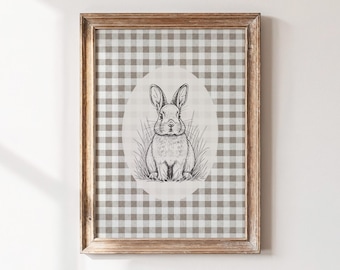 Osterhase Print, Vintage Osterkaninchen Skizze Kunst, Neutral Wald Kinderzimmer Dekor (Digitaler Download)