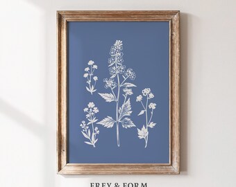 Wildblumen blau botanische Druck, moderne Nostalgie-Wand-Dekor, Floral Art druckbare (digitaler Download)