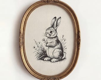 Osterhase Skizze Kunst, Vintage Kaninchen Bleistift Illustration, rustikale Wald Kinderzimmer Dekor (digitaler Download)