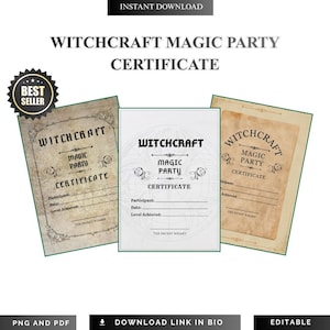 Witchcraft Magic Party Certificate PDF PNG Apprentice Wizard Diploma Success Map Spellcasting Goal Tool Wiccan Achievement Blueprint Art