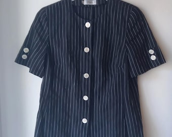 Chaqueta tipo blazer negra de raya diplomática para mujer de CARISMA VALENTINO, estilo vintage de los años 80, talla IT 46.