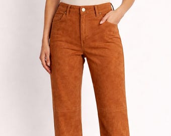 Damen Hellbraune Wildlederhose, Western Style Cowgirl Hose