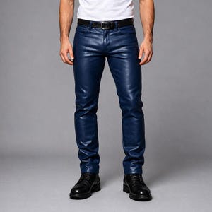 Blue leather pants - Etsy 日本