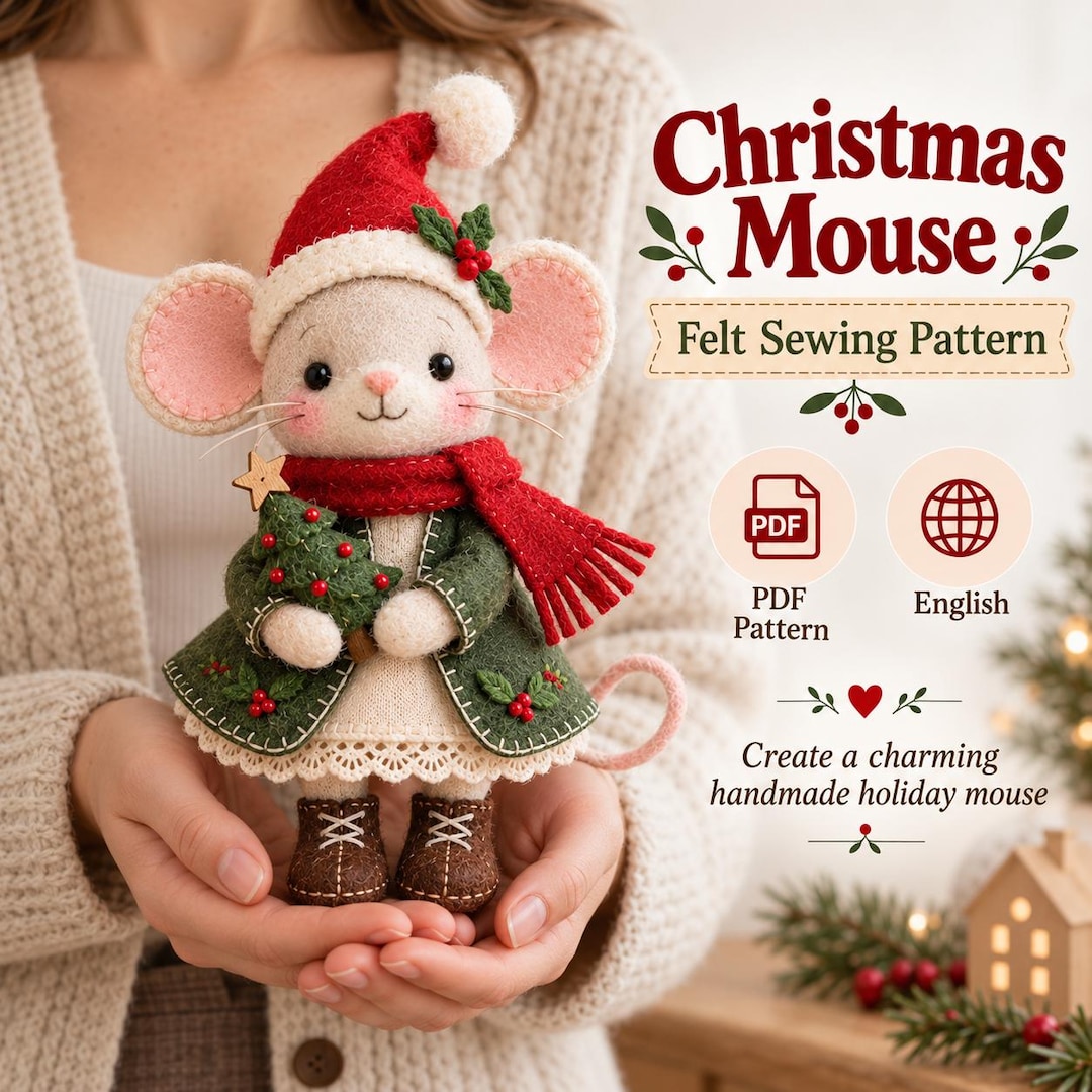 Christmas Mouse Felt Sewing Pattern PDF, Hand Sewn Felt Mouse Doll With ...