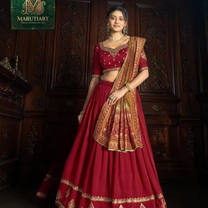 knee length dresses for ladies Traditional South Indian Silk Cotton Pattu Frock for Girls – Maroon & –  Inayah Fashion main image 1