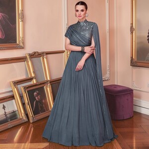 sachin and babi light blue dress Green Indian Designer Embroidered Gown