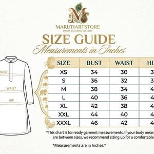 May include: A clothing size guide in inches. The chart shows sizes XS to XXXL, with bust measurements from 34 to 46 inches (86 to 117 cm), waist from 30 to 42 inches (76 to 107 cm), and hips from 36 to 48 inches (91 to 122 cm).