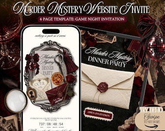 Murder Mystery Invitation Website Template: Game Night Dinner Party Invite, built in Rsvp, Envelope Reveal (Editable in Canva)