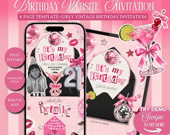 Vintage Birthday Website Invitation Template: Preppy College Photo Theme With Rsvp Tracking (Editable Canva Template)