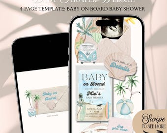 Little Surfer Beach Baby Shower Website Invitation: Boy Baby On Board Theme (Canva Template)