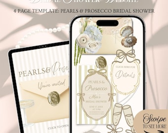 Pearls & Prosecco Bridal Shower Website Invitation Template: Seashells Theme With Rsvp Tracking (Editable in Canva)