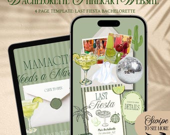 Last Fiesta Bachelorette Website-Vorlage: Mamacita braucht einen Margarita Girls Reiseplan mit Rsvp-Tracking (Canva-Vorlage)