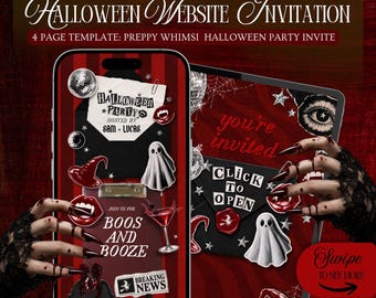 2026 Halloween Party Invitation Website Template: Preppy Whimsi Collage Theme With Rsvp (Editable in Canva)
