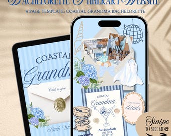 Coastal Grandmother Bachelorette Website Template: Girls Weekend Itinerary With Rsvp Tracking (Canva Template)