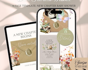 New Chapter Begins Baby Shower Website Invitation Template: Bookish Theme With Rsvp Tracking (Editable in Canva)